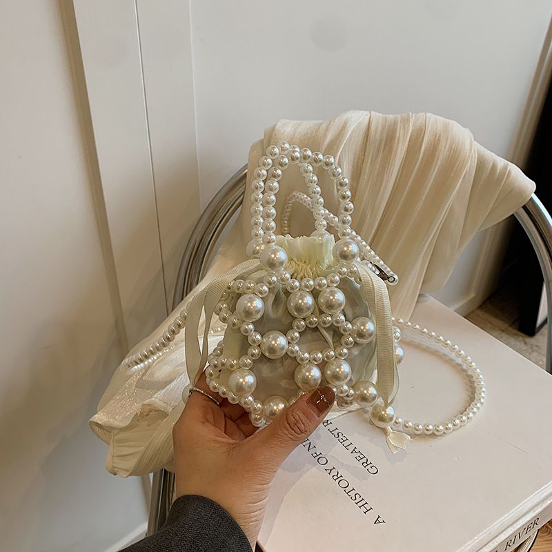 For Women Pearl Handbag Beaded Crossbody Fashion Light Mobile Phone Bucket Shoulder Bag_voghion.com