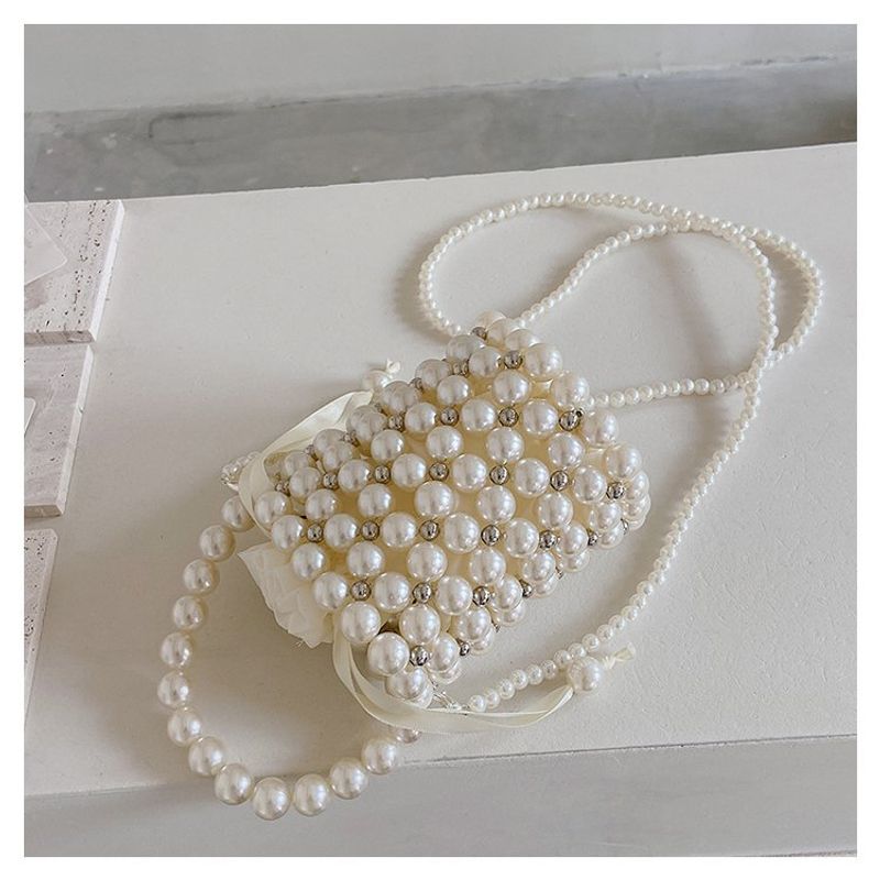 Handgefertigter gewebter Eimer 2024 Neue koreanische Perlenhandtasche für Damen mit einer Schulter_voghion.com
