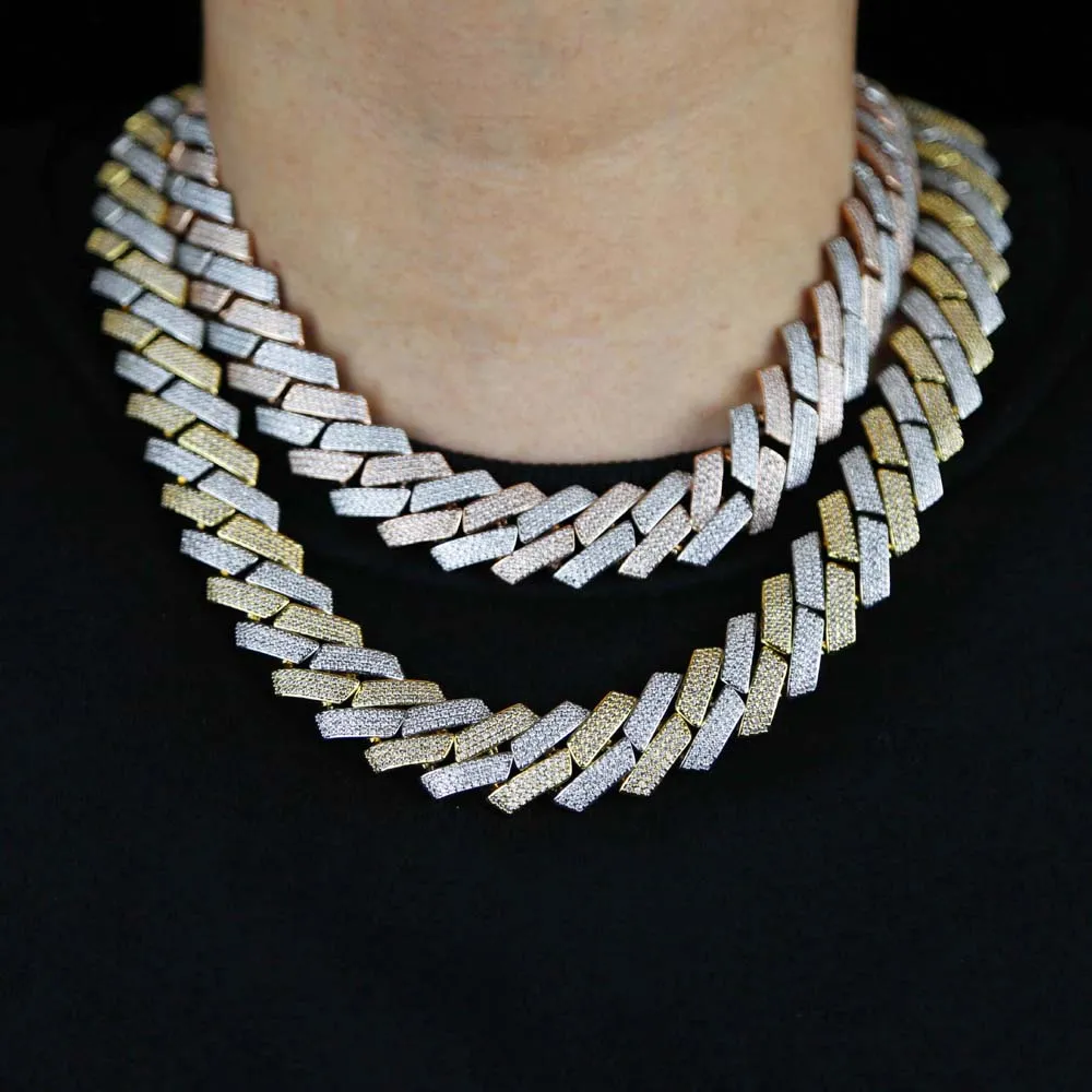 Cuban Link Chain Necklace And Bracelet Set For Men 19mm Iced Out_voghion.com