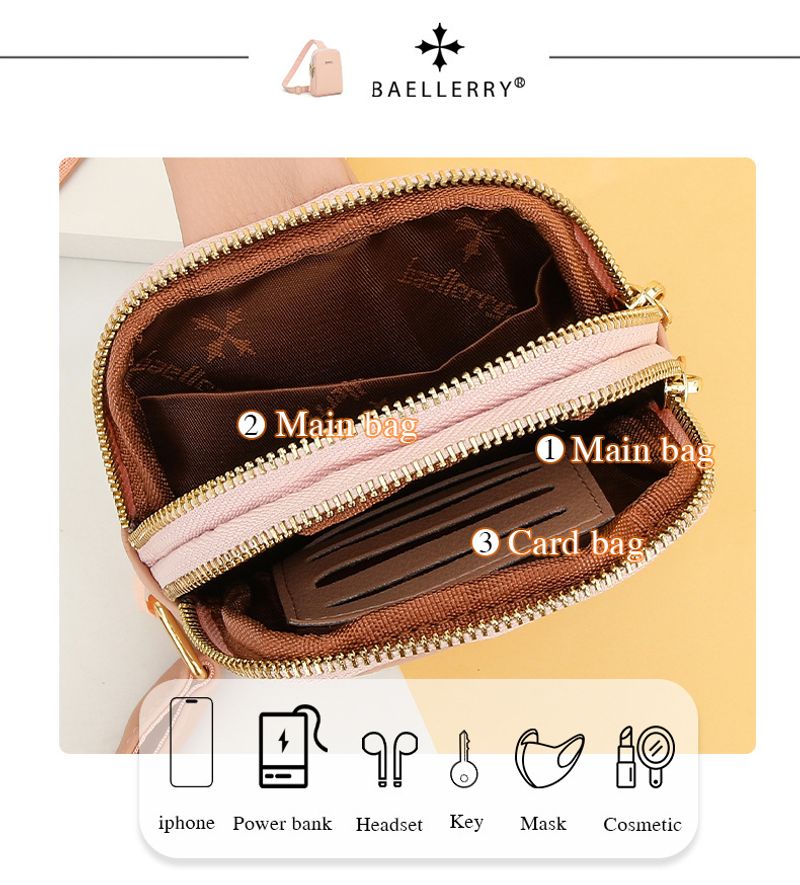 Baellerry nouveau sac messager à double fermeture éclair pour femme de style coréen, sac de téléphone portable simple et polyvalent, vente en gros_voghion.com