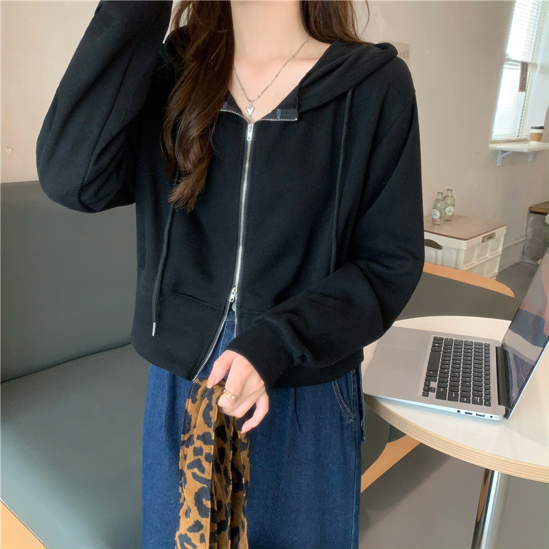 Damen Kapuzenpullover Mit Reißverschluss Lockerer Herbststyle_voghion.com