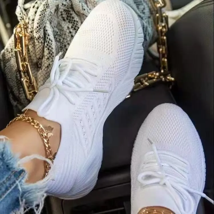 Women's Breathable Mesh Lace-up Running Trainers Platform Shoes_voghion.com