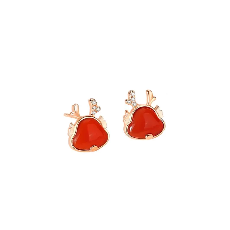 RY Sterling Silber Winziger Elch-Ohrstecker Lässig Einfach Kreativ Niedlich Hirschkopfform Perlmutterfalter Achat Ohrringe Schmuck 240618_voghion.com