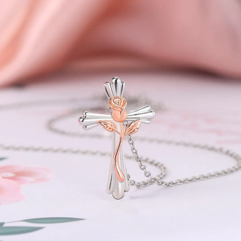 Halskette mit Rosenkreuz-Anhänger für Damen_voghion.com