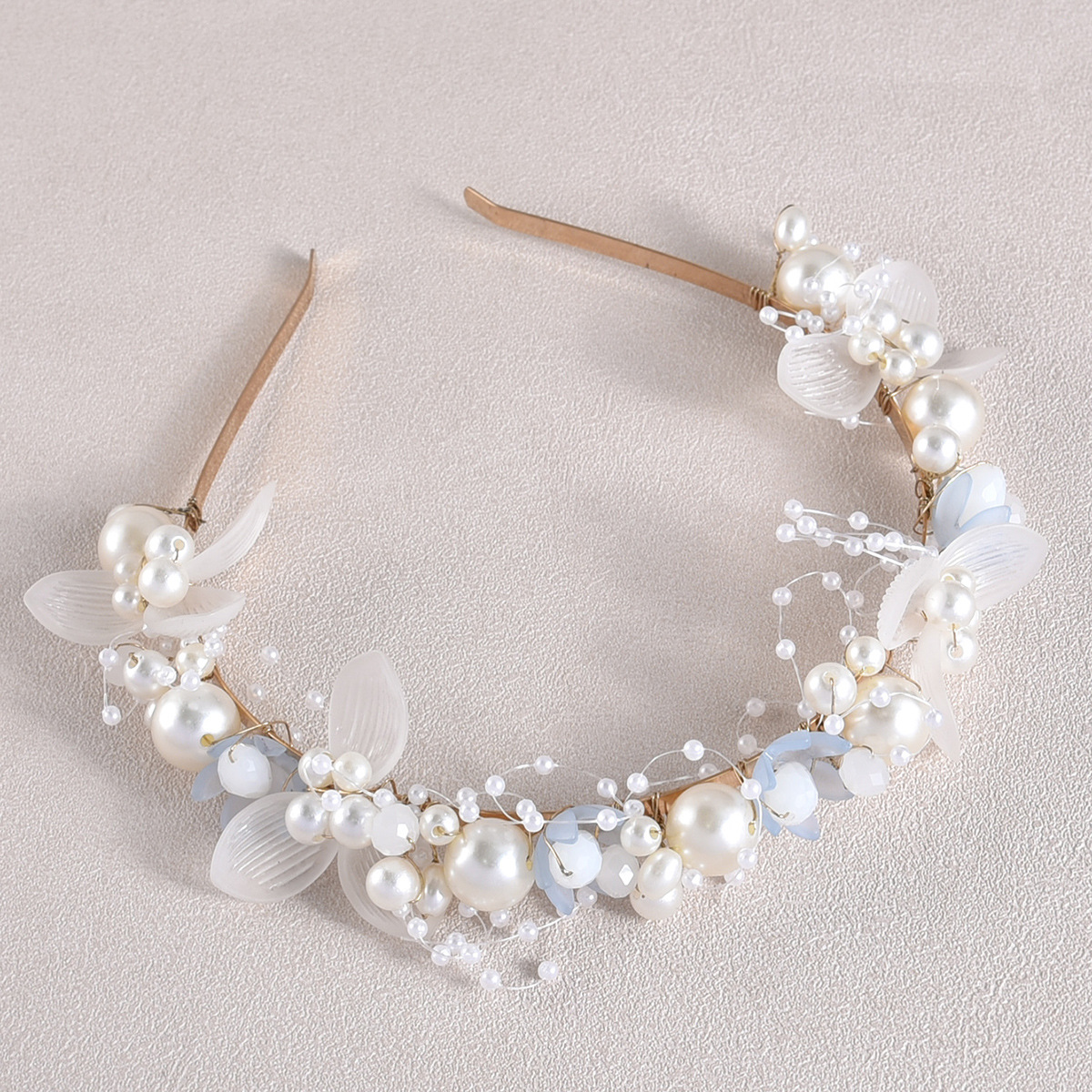 Haarschmuck für die Brauthochzeit, weiches Kettenstirnband mit weißen Blumen und handbestickten Perlen, Girlandenkrone für Mädchenkleider_voghion.com