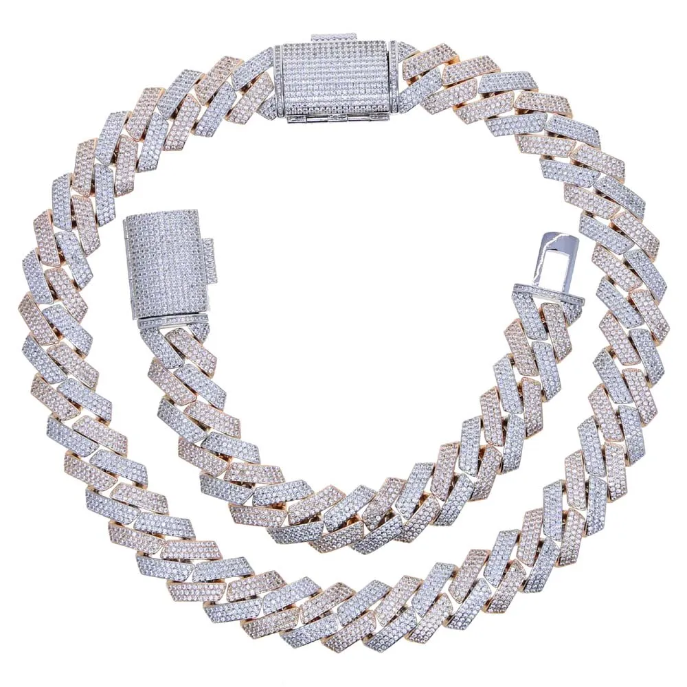 Cuban Link Chain Necklace And Bracelet Set For Men 19mm Iced Out_voghion.com