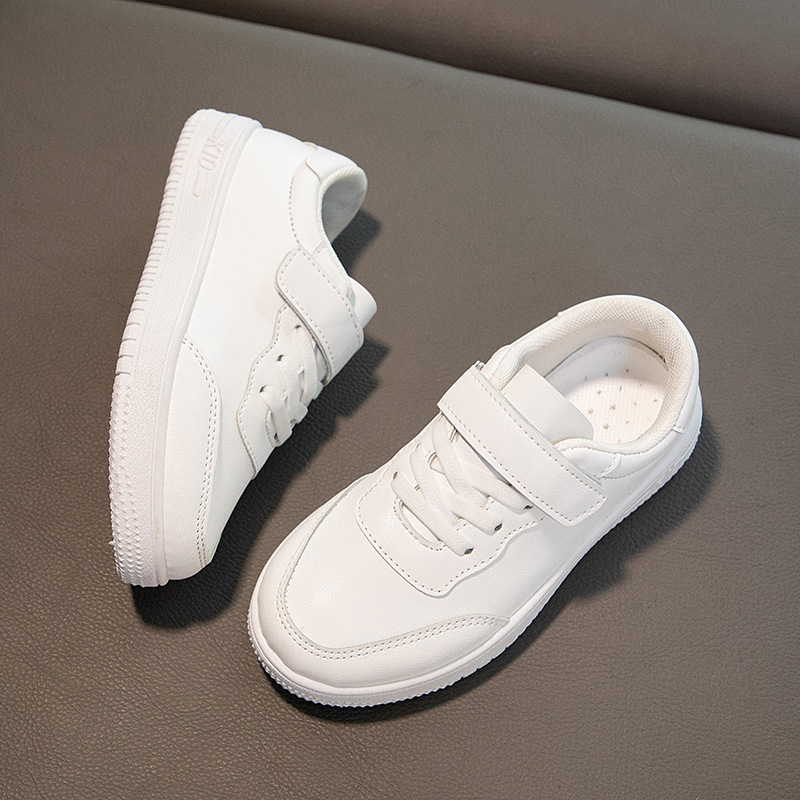Kinderschoolprestaties Kleine Witte Velcro Zachte Zool Sport Lente Herfst Jongens en Meisjes Lage Top Casual Schoenen_voghion.com