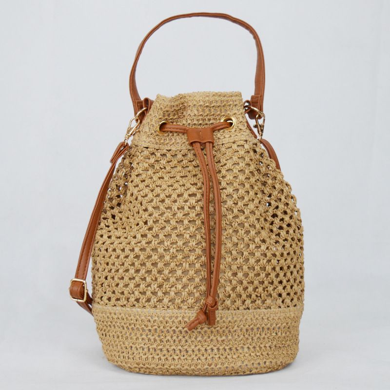 Ausgehöhlte Mode große Kapazität Baby Mama Lebensmitteleinkaufshandtasche süßer gewebter Rucksack gewebte Tasche_voghion.com