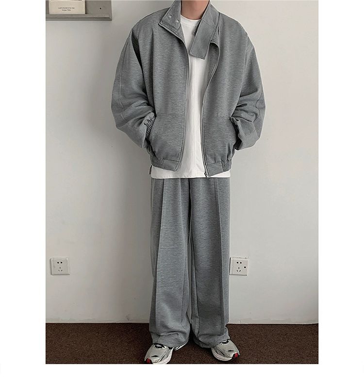 Vêtements pour hommes, col montant ample, épaulettes, cardigan, sweat-shirt, veste, costume de sport décontracté pour hommes, pantalon de survêtement ample, ensemble tendance deux pièces_voghion.com