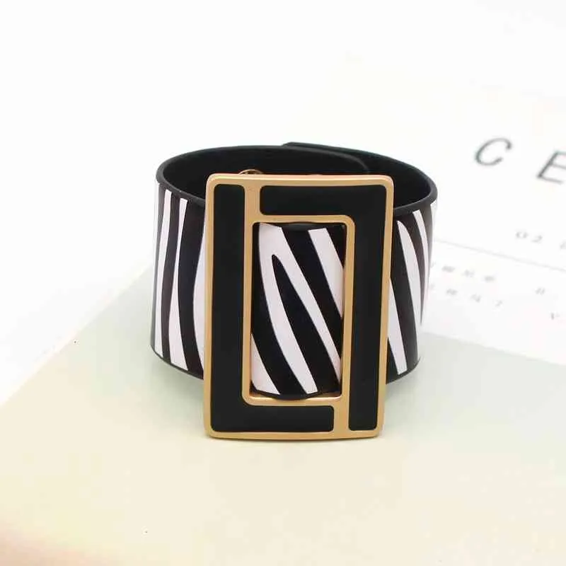 2022 Moud Brindle Breet Liederarmband fir Fraen Schwaarz Wäiss Geometresch Metall Wrap Charm Bijouen Femme Kaddo_voghion.com