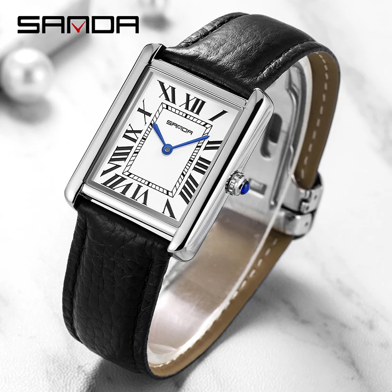 Elegant Square Quartz Couple Watches With Leather Strap For Him_voghion.com