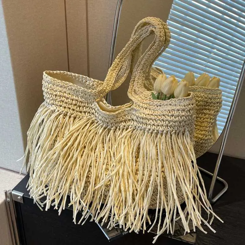 Sac de créateur Sac à bandoulière décontracté de haute qualité Str tissé grande capacité solide femme 2024 été chaud selg voyage en bord de mer_voghion.com