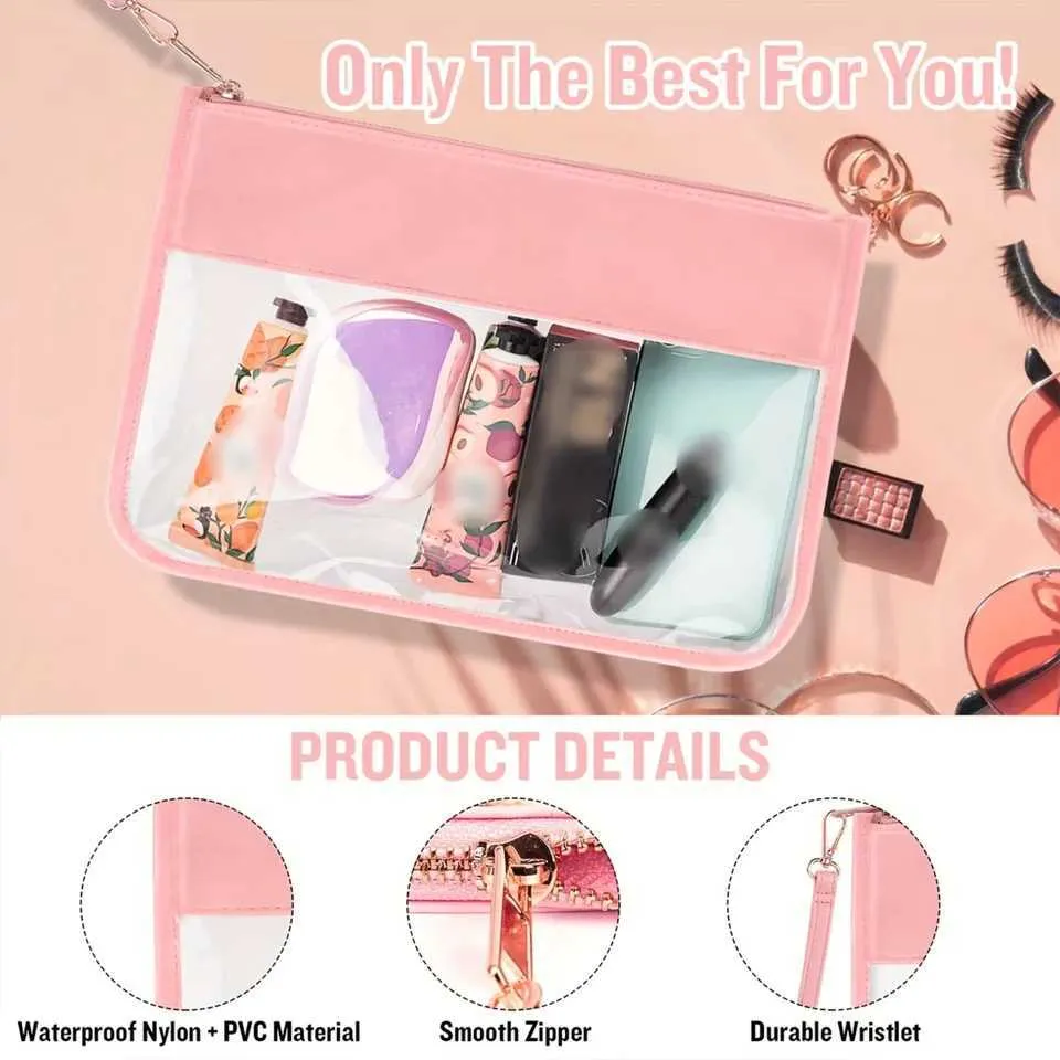 1 organizer da viaggio in PVC impermeabile per il trucco con cerniera, borsa da toilette trasparente, portafoglio e snack Y241023_voghion.com