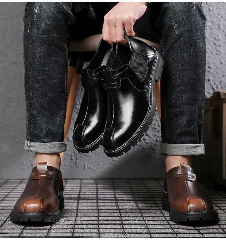 Leather Men's High Quality Working Boots Brand Designer Men Casual Shoes British Style Ankle Botas T241120_voghion.com