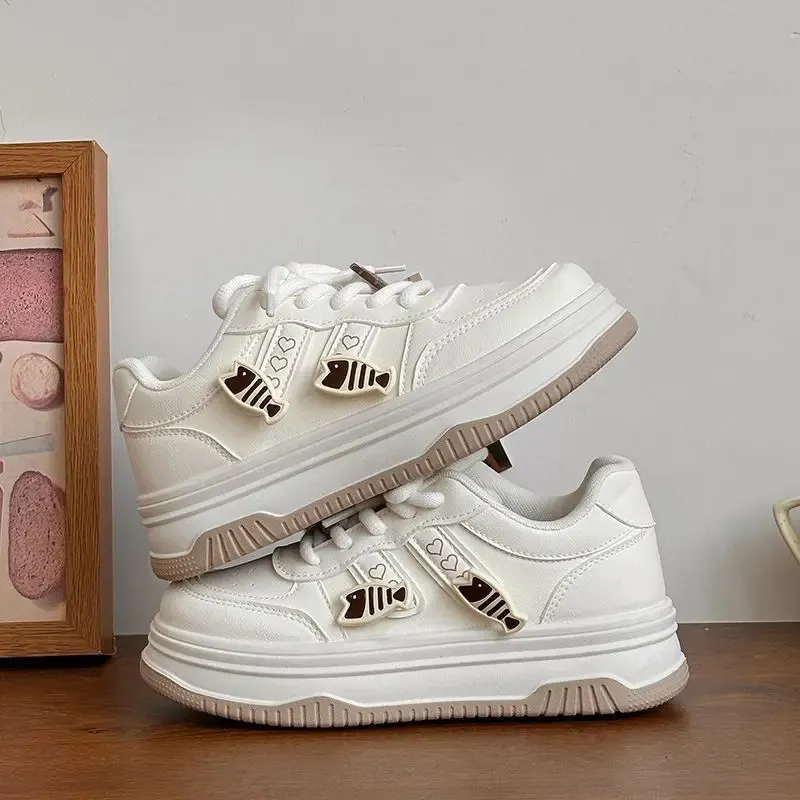 SHANPA Kawaii Platform Sneakers per donna Carine Dolci Tinta Unita Sportive Casual Versatili Scarpe Femminili 250614_voghion.com