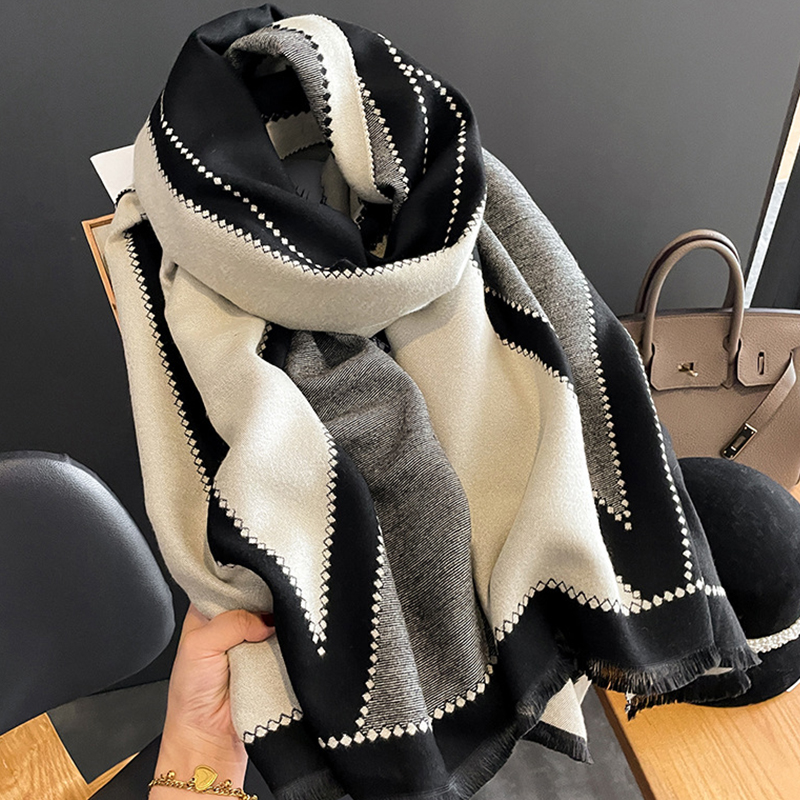 Écharpe version coréenne pour femme, châle automne-hiver, simple et atmosphérique, couleur bloquée, épais, chaud, double face