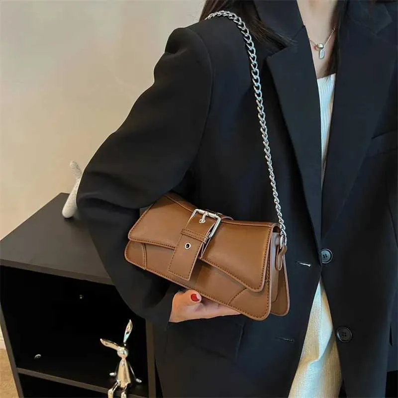 Borsa a tracolla con catena da donna in tinta unita, piccola borsa in pelle PU e portafoglio, vintage, marchio da donna, con patta, tracolla SG_voghion.com