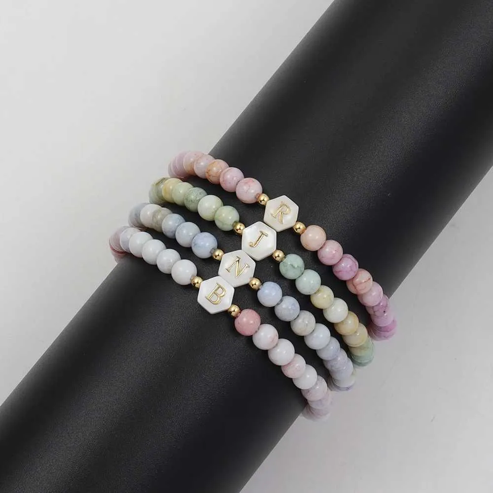 Chaîne 2023 Nouvelle Fleur Et Lettre Hexagonale Initiale Bracelet À Breloques En Perles Colorées Pour Femmes Bijoux CadeauL24_voghion.com