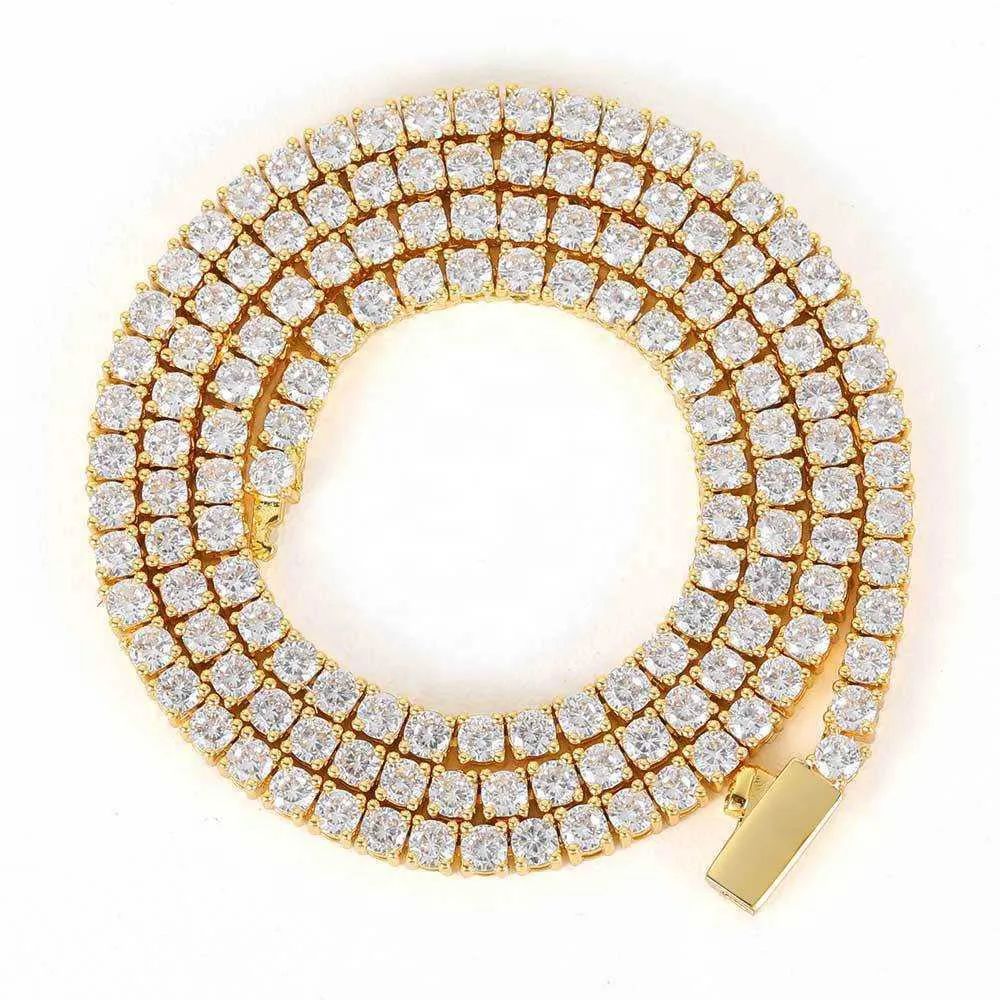 Collana da tennis in moissanite e zircone VVS con catena in acciaio e oro con diamanti da 3 mm, 4 mm e 5 mm_voghion.com