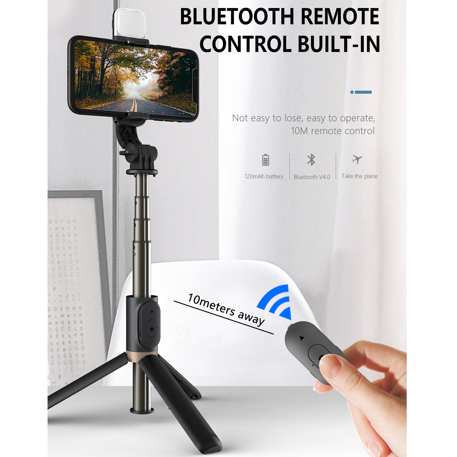 Q03S Supporto per telefono cellulare con treppiede per selfie stick Bluetooth con luce di riempimento (bianco)_voghion.com