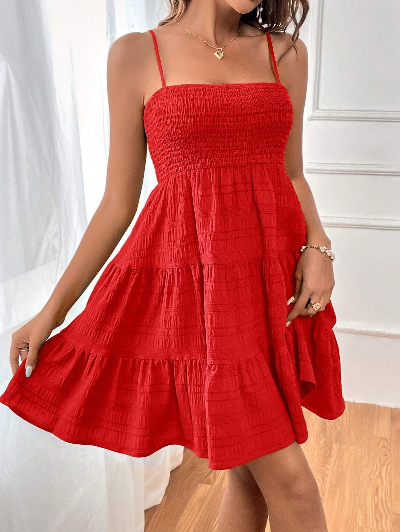 2025 Women's Summer New One Collar Thin Strap Solid Color Versatile Texture Dress_voghion.com