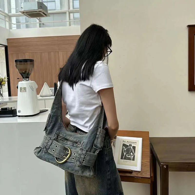 Bolsa de ombro feminina vintage jeans punk da moda, bolsa de mão grunge de rua Y2k, bolsa de mão retrô gótica casual para meninas, bolsas de axila_voghion.com