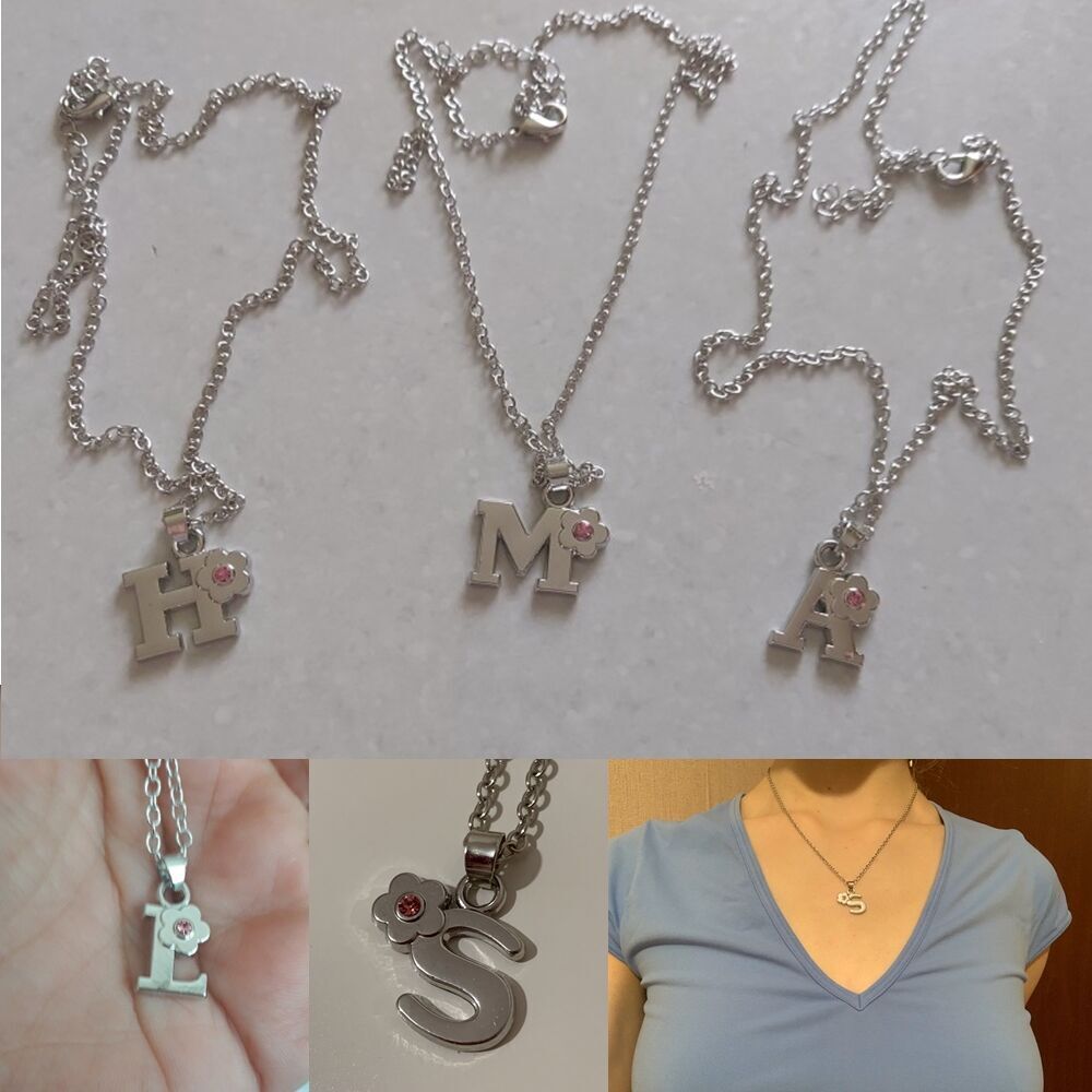My Shape Collana con iniziali e nome per bambine, in lega di cristallo, con ciondolo a forma di fiore con alfabeto dalla A alla Z, gioielli per bambini_voghion.com