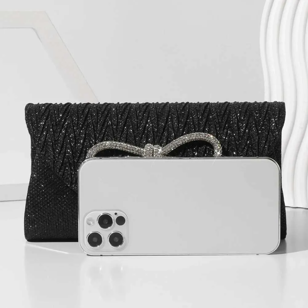 Elegante pochette con fiocco in cristallo scintillante da donna, con busta, per cena, sera, matrimonio, festa, ballo, portafoglio Y241019_voghion.com
