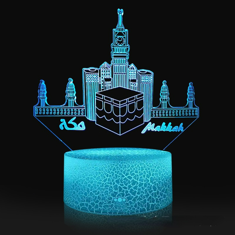 3D LED noční světlo 16 barev s dálkovým ovládáním, noční světlo do ložnice, ramadánská dekorace, dárek, islámská citadela, USB stolní lampa_voghion.com