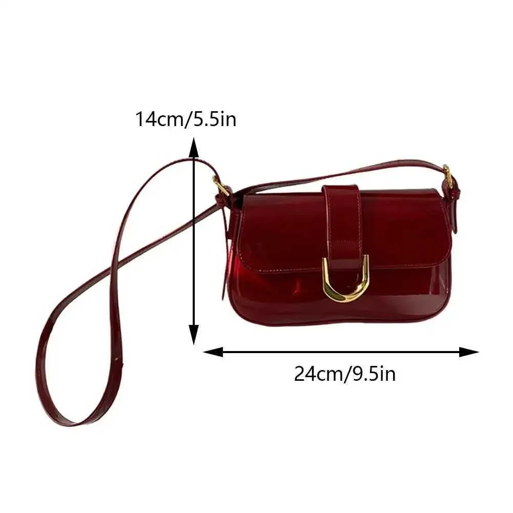Vintage damevesker skinnende patentskinn aftenclutch med klaff rød crossbody-veske 2024C241104_voghion.com