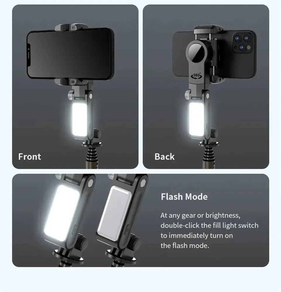 FANGTUOSI 360 Swivel Universal Joint Selfie Stick Tripod With Shutter Fill Light Smartphone Live/Log Stabilizer After_voghion.com