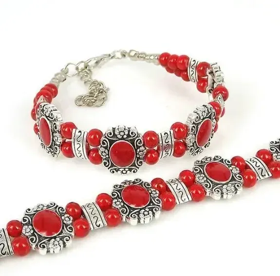 Pulseira feminina moda vintage pulseira étnica edição coreana dupla camada artesanato retrô remada turquesa acessórios_voghion.com