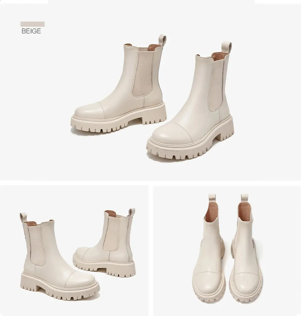 Ankle Platform Boots Women Denim Leather Round Toe Thick Soled_voghion.com