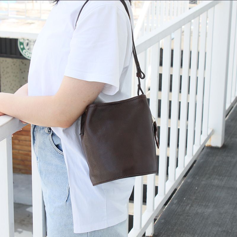 Italienische erste Schicht Rindsleder Tote Bucket Bag Schulter Unterarm Damentasche schlichter Stil High-End vielseitige_voghion.com