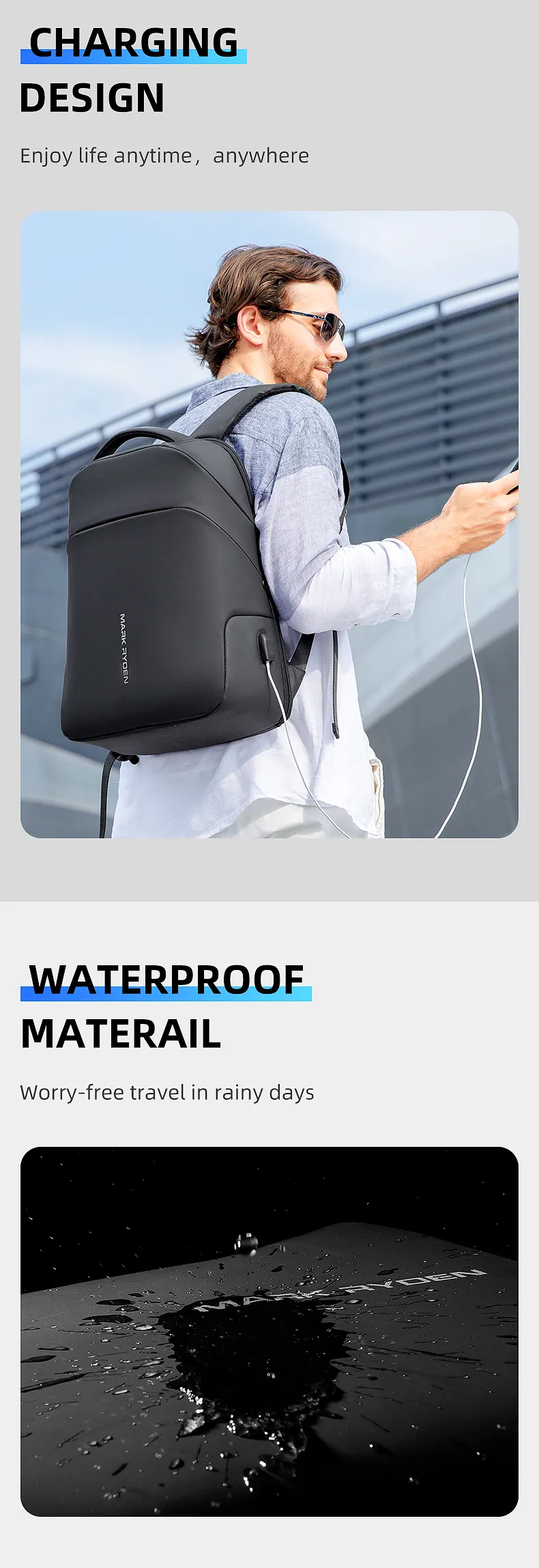 Mark Ryden 40 * 30 * 14 Anti-Diebstahl TSA-Schloss Herren Rucksack Wasserdichter Regenmantel 15,6 Zoll Laptop Schule Mode Mann Reisetasche_voghion.com
