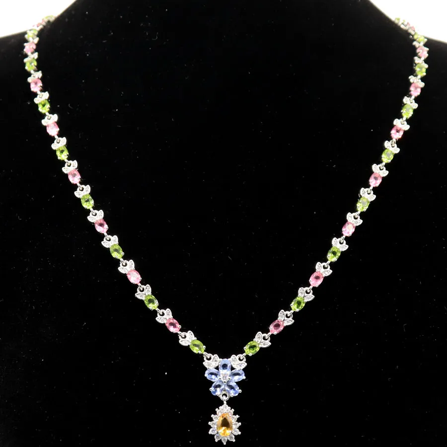 Multi Colour Gemstone Chain Necklace With Purple Spinel Peridot_voghion.com
