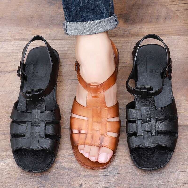 Yaz Erkek Sandaletleri, Moda Düz Topuk Yumuşak Taban, Retro 80'ler Nostalji Stili, Güney Plaj Sandaletleri,_voghion.com