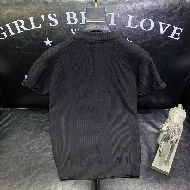Herrenbekleidung Modemarke Ice Silk Kurzarm-T-Shirt Herren Sommer dünnes, schlankes Rundhals-Strickhemd mit All-Match-Casual-Tops_voghion.com