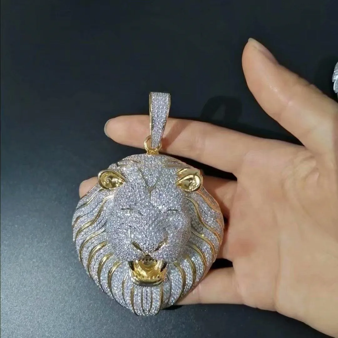 Herrenschmuck Hip Hop Iced Out Anhänger Designer Halskette BG Dia Cuban K Kette große Anhänger Löwe Tier Rapper Zubehör_voghion.com