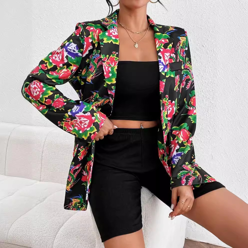 Women's Clothing Northeast Large Flower Jacket Slim Fit Casual Suit Trendy Jacket