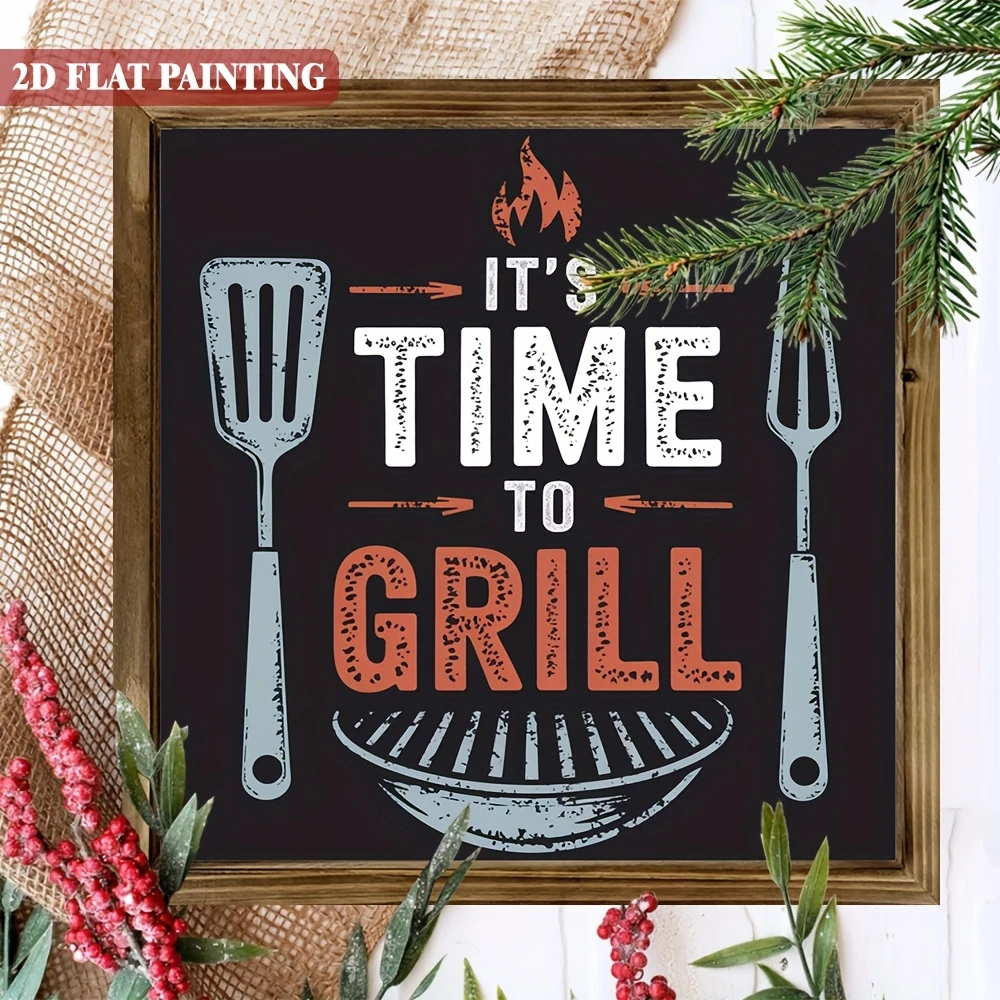 Rustikalna lesena tablica 'Čas je za žar' - 20x20 cm umetniška dela na žaru. Popolno za kuhinjo, dvorišče ali kot poletno darilo._voghion.com