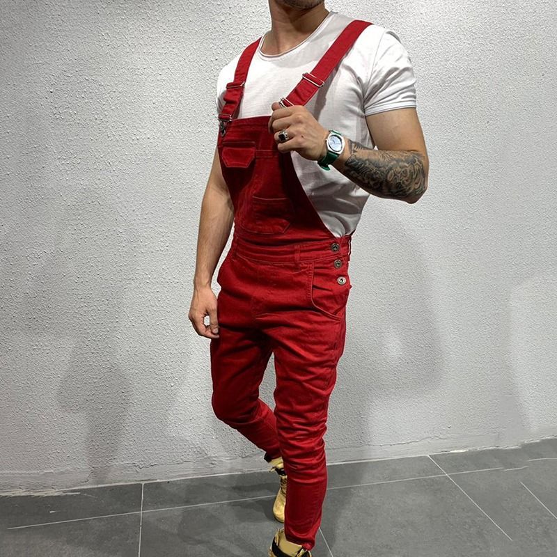 Jeans Denim Latzhose Latzhose Overalls Herren Jumpsuits Cargo Arbeitshose Übergröße Herren Casual Moto Biker Hose_voghion.com
