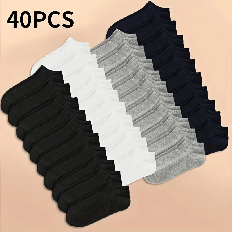 Calcetines largos para hombre, lisos, ligeros, de corte bajo, holgados, en blanco y negro, en gris, talla 10/20/40 (241108)_voghion.com