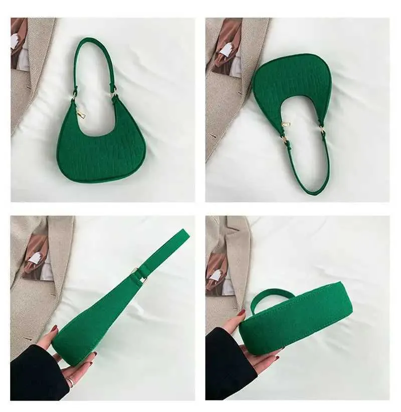 2023 mode Frauen Koreanische Neue Stein Muster Unterwäsche Casual Schulter Filz Einfarbig Handtasche Crescent Sattel Tasche_voghion.com