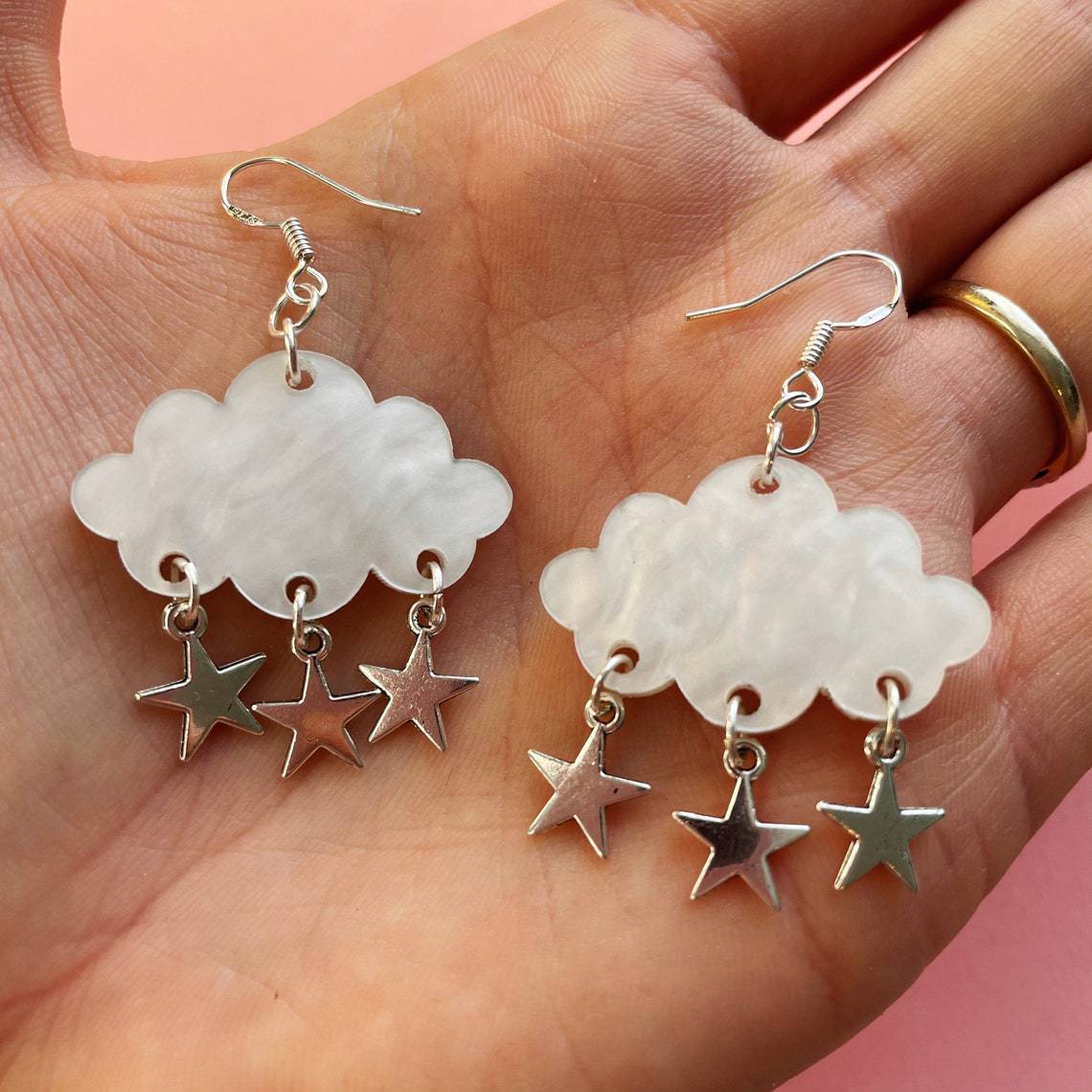 Earrings hot sale white cloud earrings raindrop-shaped crystal and five-pointed star pendant decoration exquisite jewelry_voghion.com