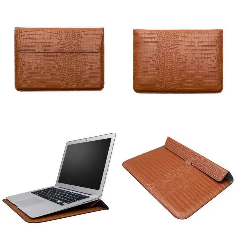 Envelope Style Laptop Sleeve, Crocodile Leather Pouch For MacBook Air/Pro 12-15", Standable Protective Case_voghion.com