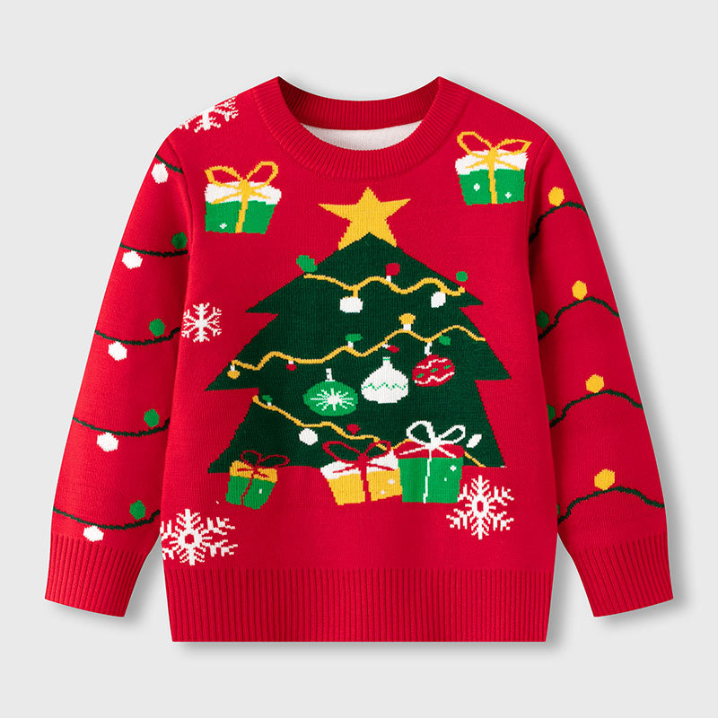 Kids' Clothing Autumn and Winter Christmas Christmas Tree Sweater Boys and Girls Baby Bottom Pullover Knitted Sweater