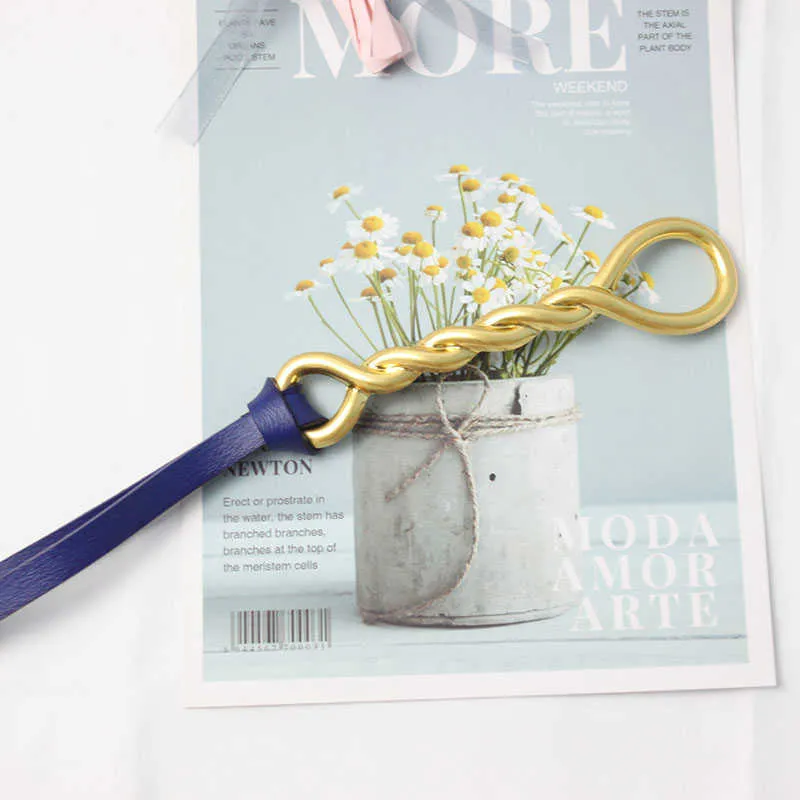 Curea din piele Chntensho cu cataramă plisată și buclă răsucită, importată, cu inel și nasture răsucit, Q0625_voghion.com