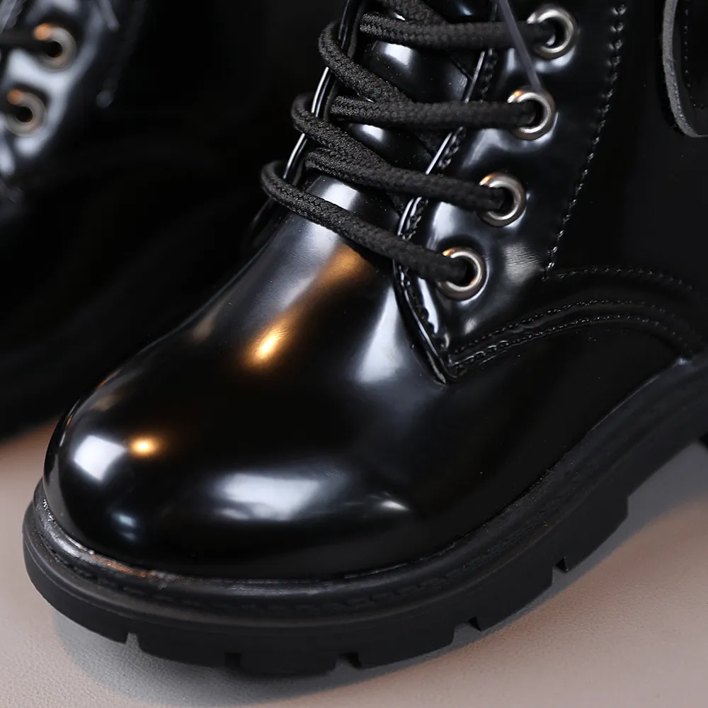 Botas cortas de piel lacada para niña, zapatos para niño, otoño invierno 2024, talla 21_voghion.com
