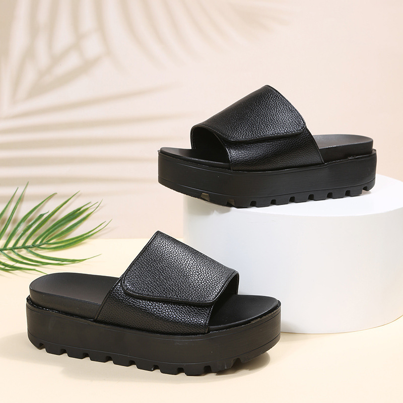 sandali da donna di grandi dimensioni con suola spessa Sandali da spiaggia slip-on interi in velcro da donna_voghion.com